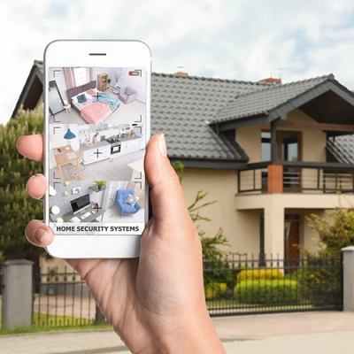 Sugarland vivint phone display of cctv live feed in front of a house